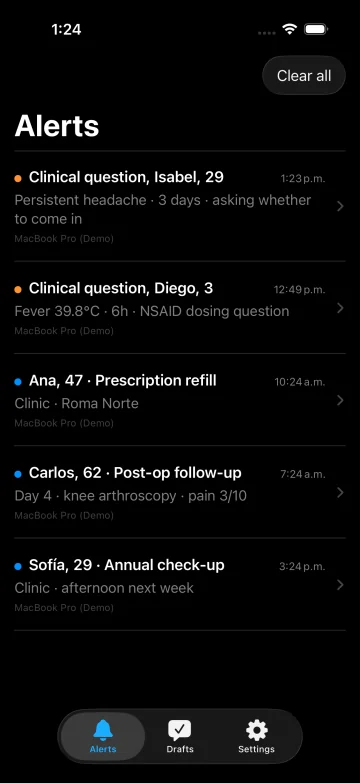ClinDesk Companion on iPhone lock screen with a patient handover alert